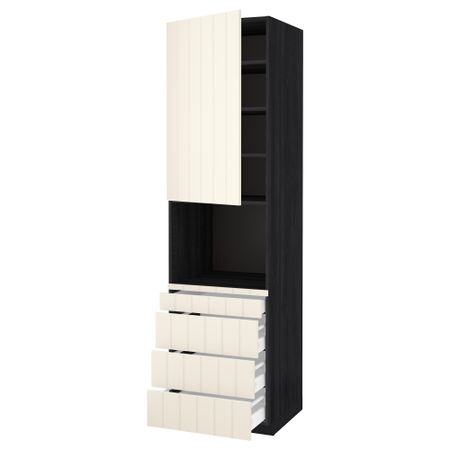 Высокий шкаф для комбинированния СВЧ, 4 ящика МЕТОД / МАКСИМЕРА, черный, Хитарп белый с оттенком