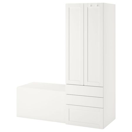 Комбинация для хранения, белый с рамой/со скамьей 150x57x181 см IKEA SMÅSTAD СМОСТАД 493.959.29