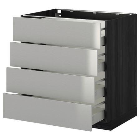 Напольный шкаф 4 фронтальных панели, 4 ящика МЕТОД / МАКСИМЕРА, черный, Гревста нержавеющ сталь