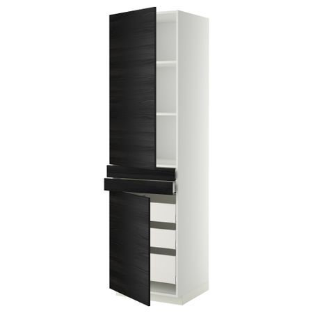 Высокий шкаф + полки, 5 ящиков, 2 дверцы, 2 фронтальных МЕТОД / МАКСИМЕРА, белый, Тингсрид черный