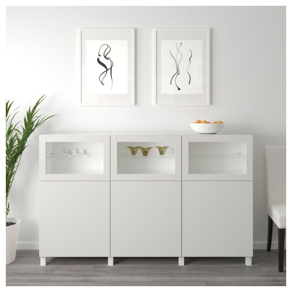 Комбинация для хранения с дверцами БЕСТО, белый Лаппвикен, Синдвик светло-серый прозрачное стекло (180x40x112 см) - схема-чертеж с размерами