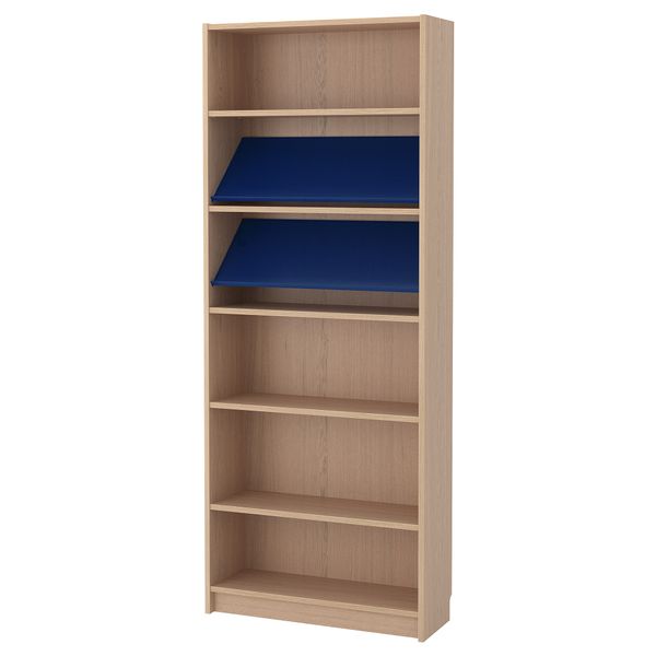 Стеллаж с наклонной полкой БИЛЛИ / БОТТНА, дубовый шпон, беленый, синий (80x28x202 см) - фото 1