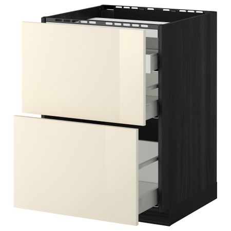 Напольный шкаф, 2 фронтальных панели, 3 ящика МЕТОД / МАКСИМЕРА, черный, Рингульт кремовый