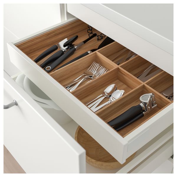 Напольный шкаф 2 фронтальные панели, 2 нижних, 1 средний, 1 высокий ящик МЕТОД / МАКСИМЕРА, белый, Веддинге белый - схема-чертеж с размерами