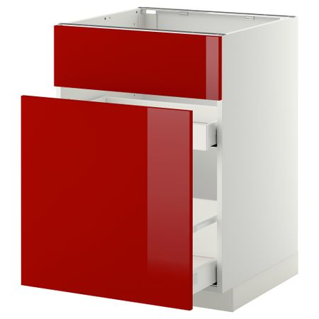 Напольный шкаф под мойку, сорт муcора, 1 дверца, 2 ящика МЕТОД / МАКСИМЕРА, белый, Рингульт красный (60x60 см)