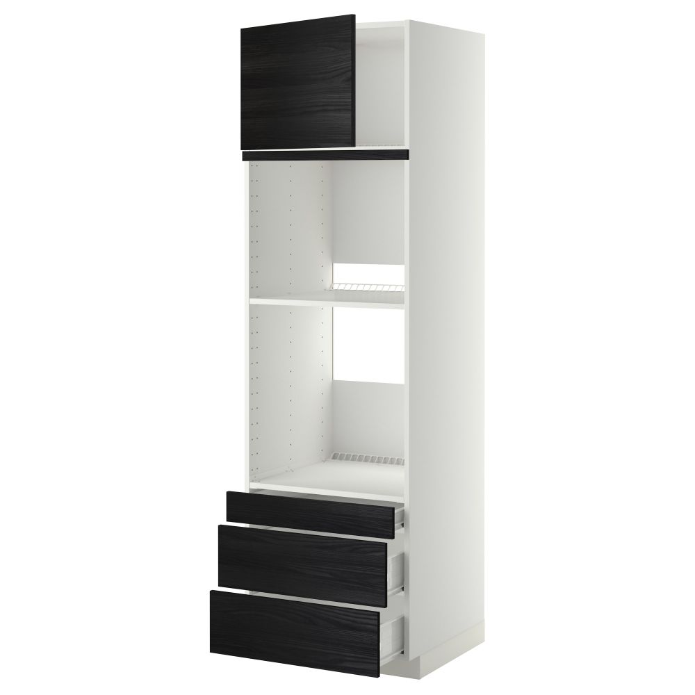 Высокий шкаф для духовки комбинированный, духовка + дверца, 3 ящика МЕТОД / ФОРВАРА, белый, Тингсрид черный - фото 1