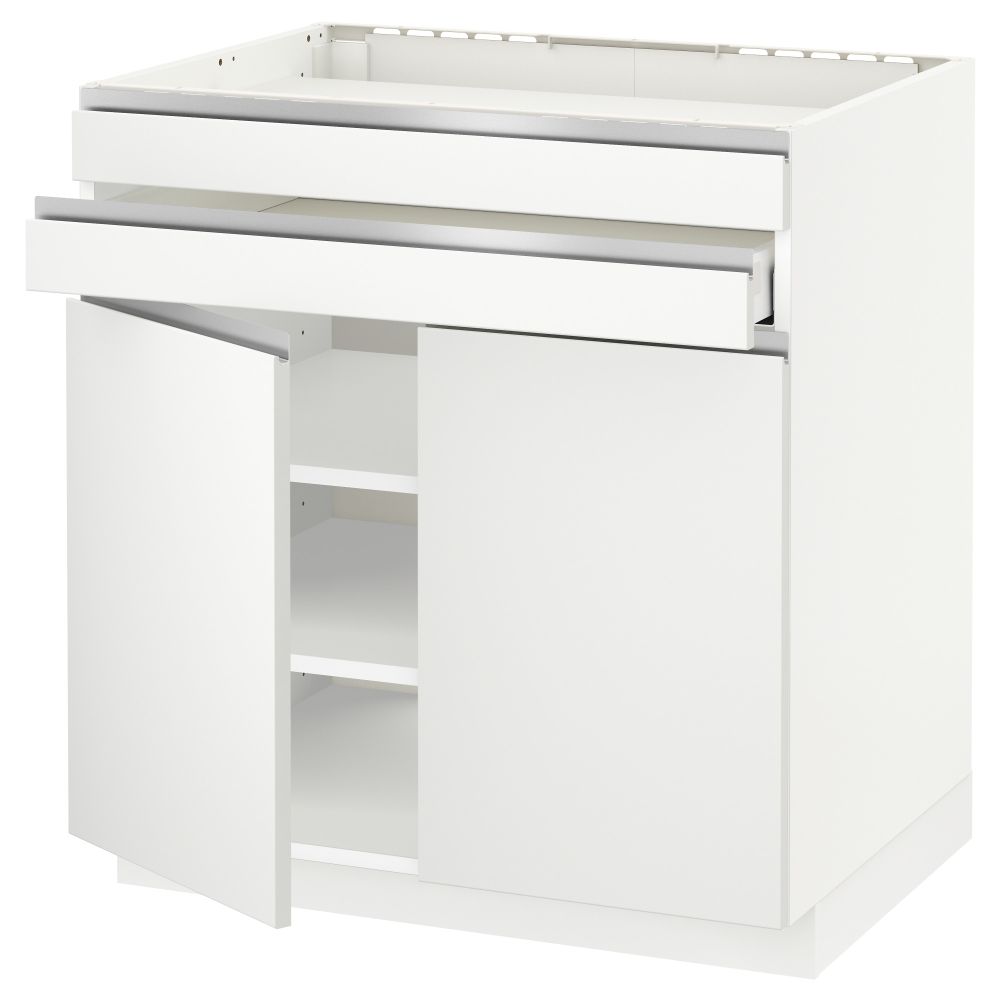 Напольный шкаф для варочной панели, 2 ящика, 2 фасада, 1 ящик МЕТОД / МАКСИМЕРА, белый, Нодста белый (80x60 см) - схема-чертеж с размерами