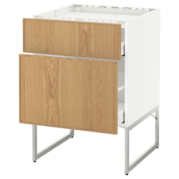 Напольный шкаф, 2 фронтальных панели, 3 ящика МЕТОД / МАКСИМЕРА, белый, Экестад дуб - схема-чертеж с размерами