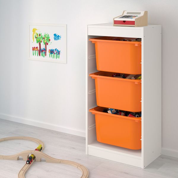 Комбинация для/хранения+контейнеры, белый, оранжевый 46x30x94 см IKEA ТРУФАСТ 992.221.96 - фото 2