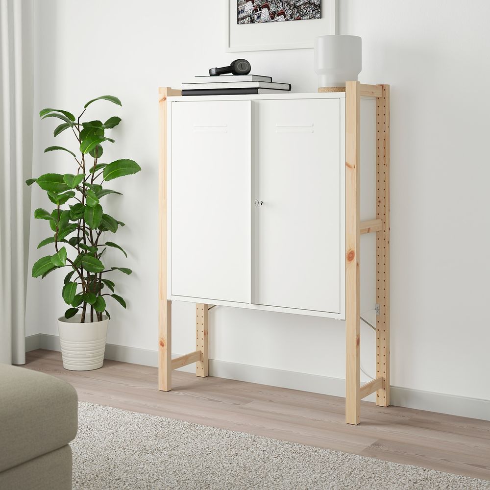 Шкаф с дверями, сосна/белый 89x30x124 см IKEA ИВАР 492.482.07 - фото 1