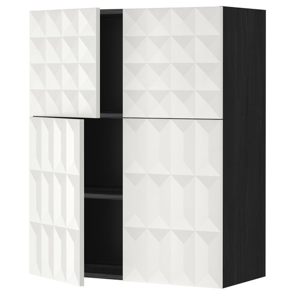 Навесной шкаф с полками, 4 дверцы МЕТОД, черный, Гэррестад белый (80x100 см) - схема-чертеж с размерами