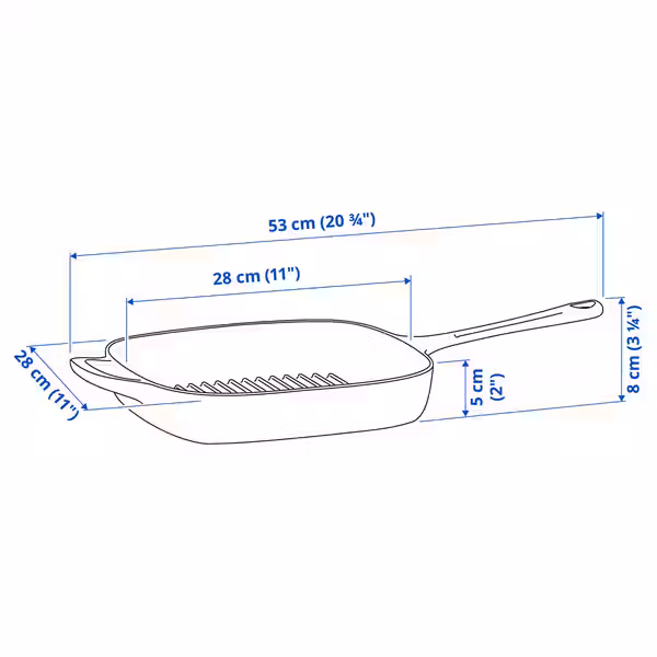 VARDAGEN Сковорода для гриля - чугун 28x28 см - схема-чертеж с размерами