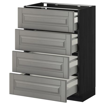 Напольный шкаф 4 фронтальных панели, 4 ящика МЕТОД / МАКСИМЕРА, черный, Будбин серый