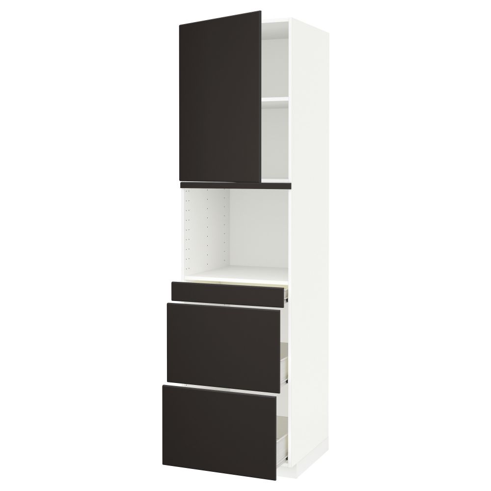 Высокий шкаф для СВЧ/дверца, 3 ящика МЕТОД / ФОРВАРА, белый, Кунгсбакка антрацит - фото 1