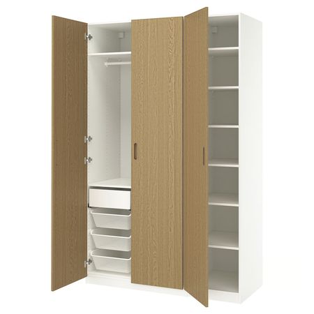 PAX / TONSTAD Гардероб, комбинация - белый/дубовый шпон 150x60x236 см