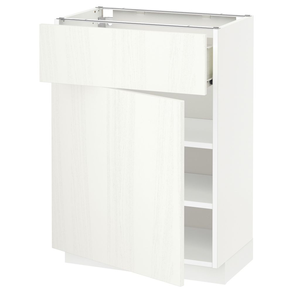 Напольный шкаф с ящиком, дверью МЕТОД / ФОРВАРА, белый, Росдаль белый - схема-чертеж с размерами