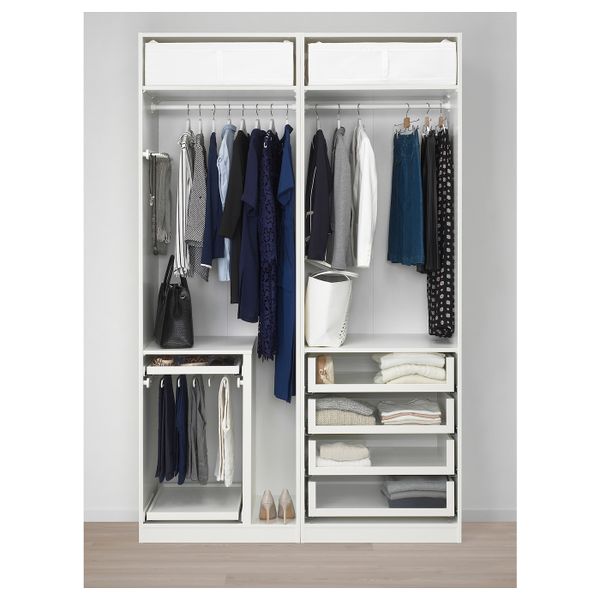 Гардероб, белый, Уггдаль серое стекло, 150x66x236 см IKEA ПАКС 993.057.09 - схема-чертеж с размерами