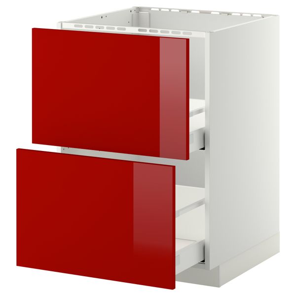 Напольный шкаф под мойку + 2 фронтальных панели, 2 ящика МЕТОД / МАКСИМЕРА, белый, Рингульт красный - схема-чертеж с размерами