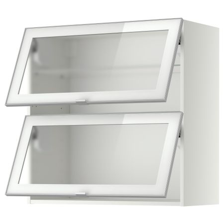 Навесной горизонтальный шкаф, 2 зеркальная дверцами МЕТОД, белый, Ютис матовое стекло