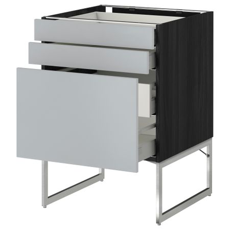 Напольный шкаф 3 фронтальных панели, 2 нижних, 2 средних ящика МЕТОД / МАКСИМЕРА, черный, Веддинге серый