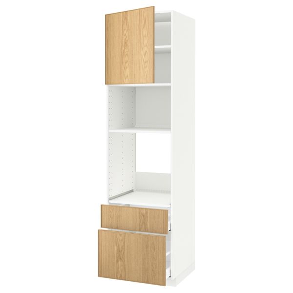 Высокий шкаф для духовки/СВЧ дверца, 2 ящика МЕТОД / МАКСИМЕРА, белый, Экестад дуб - схема-чертеж с размерами