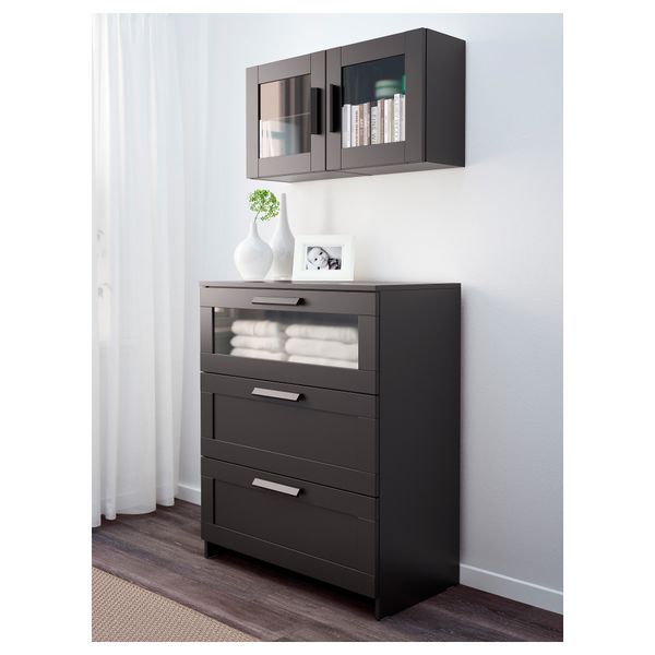 Навесной шкаф со стеклянной дверью БРИМНЭС, черный (39x39 см) - фото 2