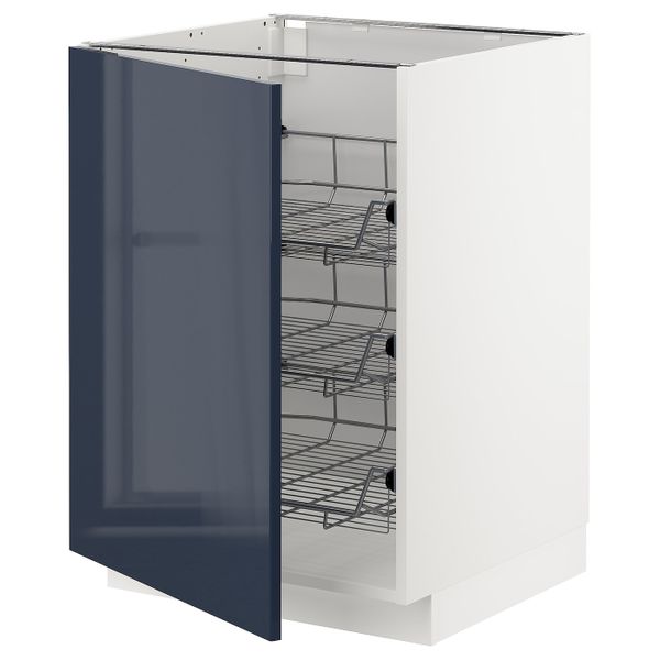 Напольный шкаф с проволочные ящиками, белый/Ерста черно-синий 60x60 см IKEA METOD МЕТОД 692.755.39 - схема-чертеж с размерами