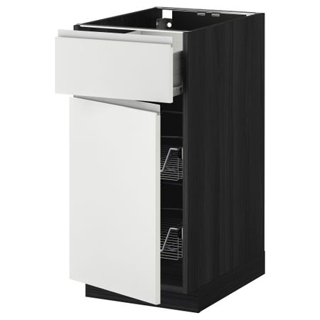 Напольный шкаф с проволочной корзиной, ящиком, дверью МЕТОД / ФОРВАРА, черный, Нодста белый
