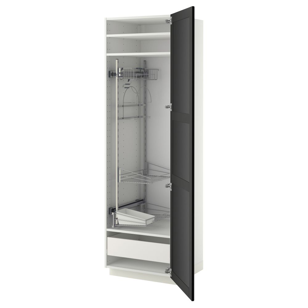 Высокий шкаф с отделением для аксессуаров, для уборки МЕТОД / ФОРВАРА, белый, Лаксарби черно-коричневый черно-коричневый - фото 1