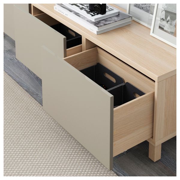 Комбинация для хранения с ящиками БЕСТО, под беленый дуб, Сельсвикен глянцевый/бежевый (180x40x48 см) - фото 3