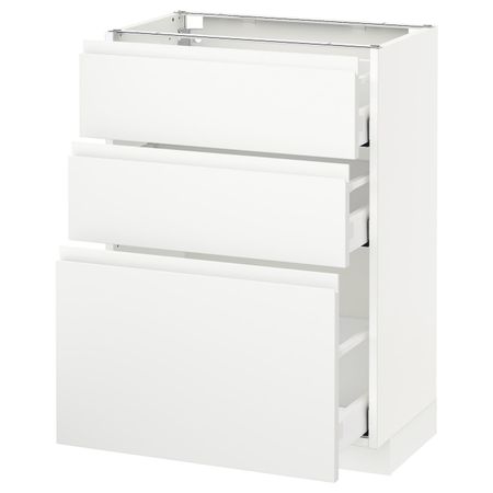 Напольный шкаф с 3 ящиками, белый/Воксторп матовый белый 60x37 см IKEA METOD МЕТОД / MAXIMERA МАКСИМЕРА 392.387.70