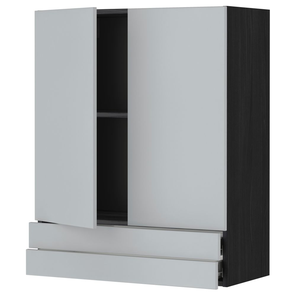 Навесной шкаф, 2 дверцы, 2 ящика МЕТОД / ФОРВАРА, черный, Веддинге серый - фото 1