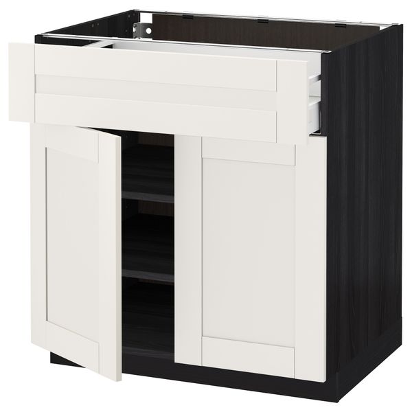 Напольный шкаф + ящик, 2 дверцы МЕТОД / МАКСИМЕРА, черный, Сэведаль белый - схема-чертеж с размерами