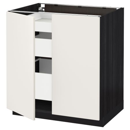 Напольный шкаф с 2 дверцами, 3 ящиками МЕТОД / МАКСИМЕРА, черный, Веддинге белый (80x60 см)