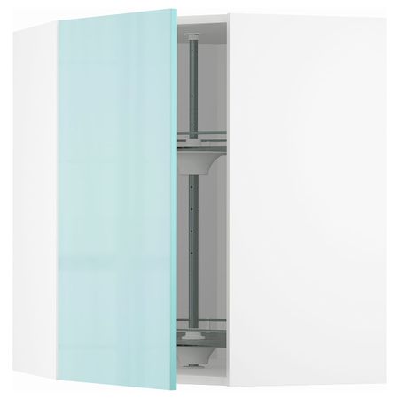 Угловой навесной шкаф с вращающейся секцией, белый Ерста/глянцевый светлая бирюза 68x80 см IKEA METOD МЕТОД 894.145.44