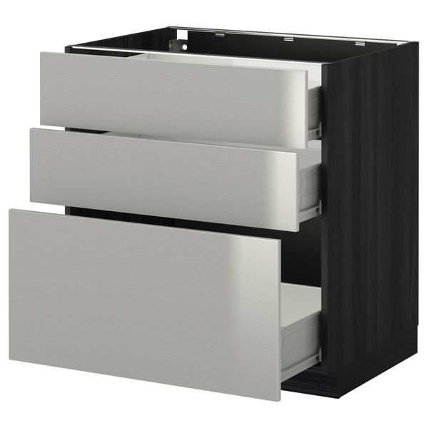 Напольный шкаф с 3 ящиками МЕТОД / ФОРВАРА, черный, Гревста нержавеющ сталь - схема-чертеж с размерами
