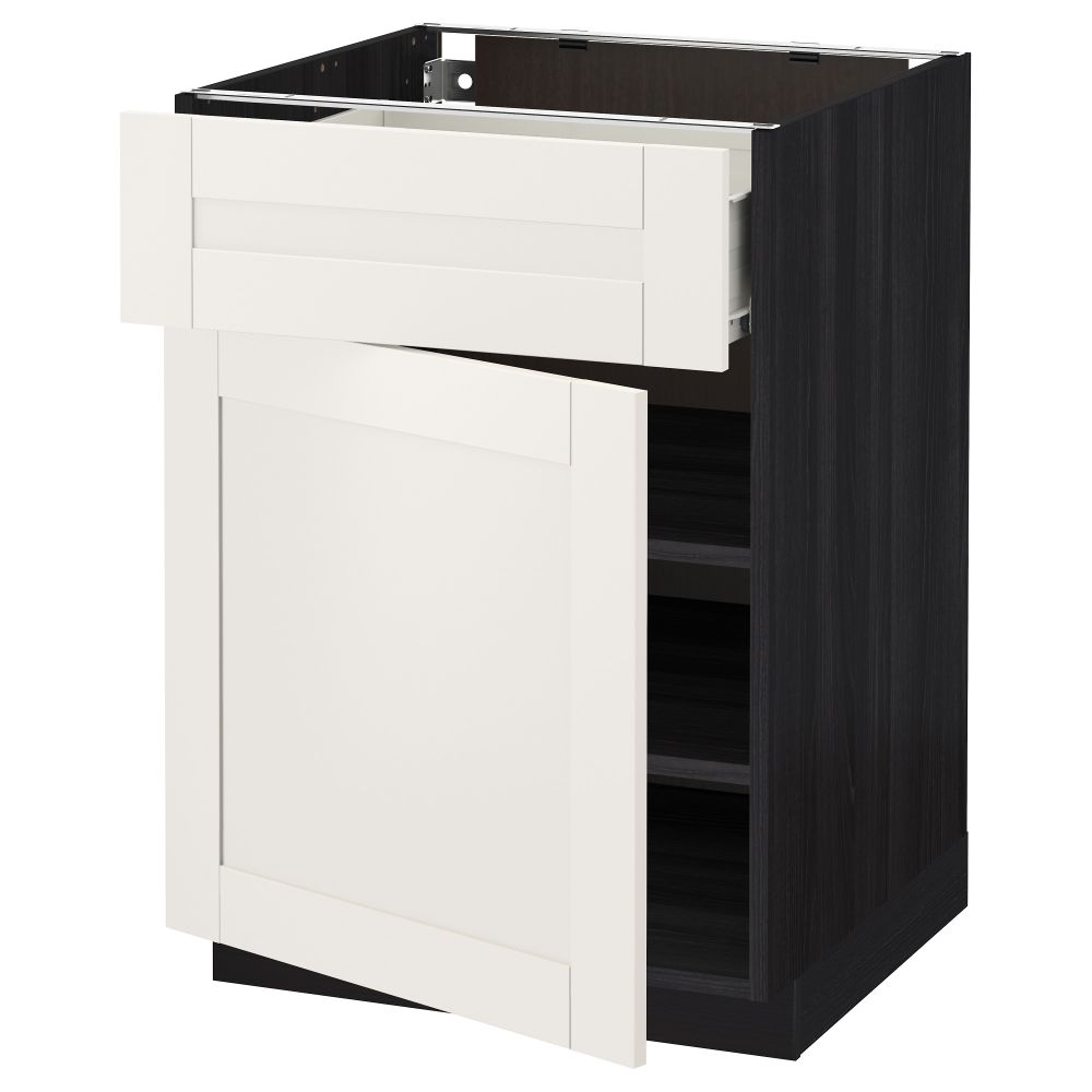 Напольный шкаф с ящиком, дверью МЕТОД / ФОРВАРА, черный, Сэведаль белый - схема-чертеж с размерами