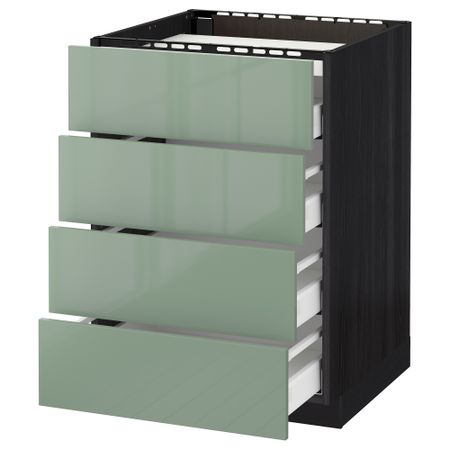 Напольный шкаф, 4 фронтальных панели, 4 ящика МЕТОД / МАКСИМЕРА, черный, Калларп светло-зеленый