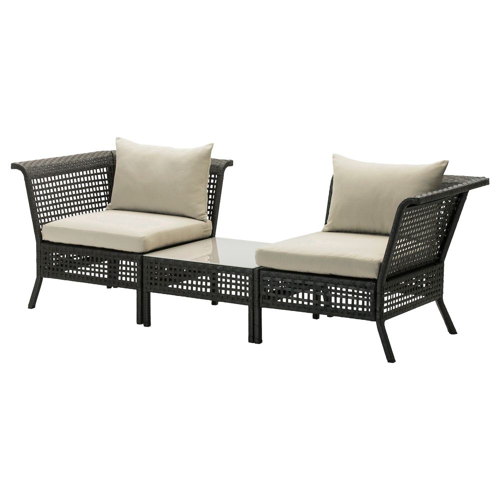 Садовое угловое кресло+столик, черно-коричневый, Холло бежевый 222x80x73 см IKEA КУНГСХОЛЬМЕН 092.288.00 - фото 1