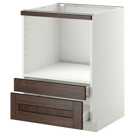 Напольный шкаф для комбинирования СВЧ, ящики МЕТОД / ФОРВАРА, белый, Эдсерум коричневый (60x60 см)