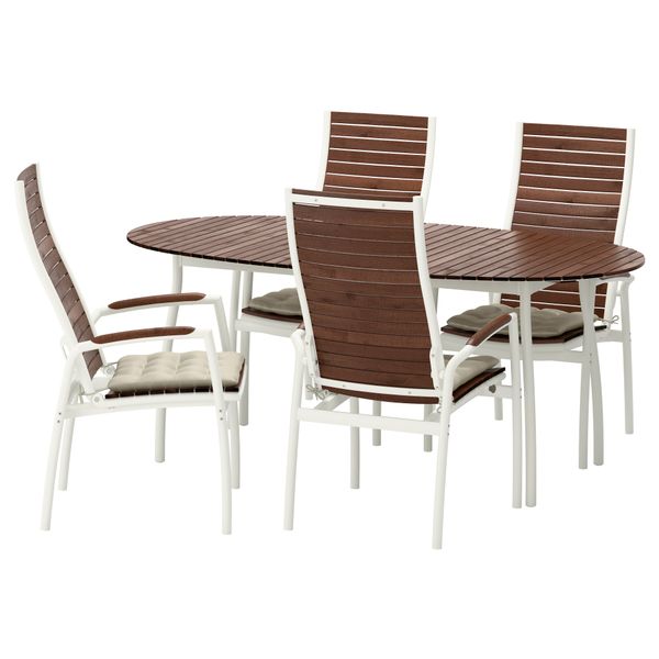 Стол + 4 кресла, для сада ВИНДАЛЬШЁ, белый/коричневый, Холло бежевый - фото 1