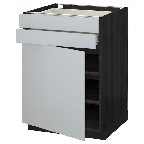 Напольный шкаф с дверцей, 2 ящиками МЕТОД / ФОРВАРА, черный, Веддинге серый - схема-чертеж с размерами