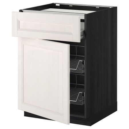 Напольный шкаф для варочной панели, ящик, 2 проволочных корзины МЕТОД / ФОРВАРА, черный, Лаксарби белый