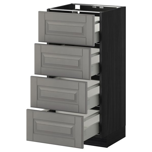 Напольный шкаф 4 фронтальных панели, 4 ящика МЕТОД / МАКСИМЕРА, черный, Будбин серый - схема-чертеж с размерами