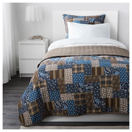 Покрывало и чехол на подушку ФРЭКЕН, синий, коричневый