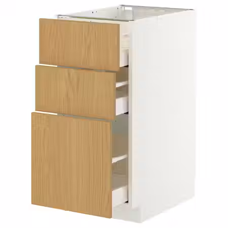 METOD / MAXIMERA Напольный шкаф с 3 ящиками - белый/Sinarp дубовый шпон 40x60 см