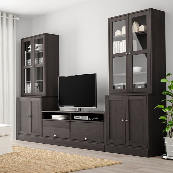 Шкаф для ТВ, комбинированный, стекляные дверцы, темно-коричневый 322x47x212 см IKEA ХАВСТА 892.658.22 - фото 2