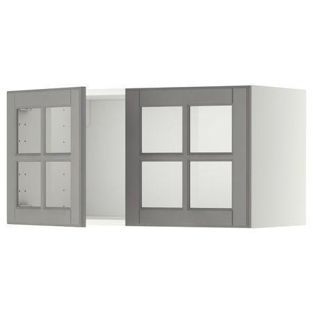 Навесной шкаф с 2 стеклянная дверями, белый/Будбин серый 80x40 см IKEA METOD МЕТОД 892.269.77