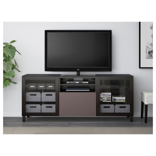 Тумба под ТВ БЕСТО, черно-коричневый, Вальвикен темно-коричневый, прозрачное стекло (180x40x74 см) - схема-чертеж с размерами