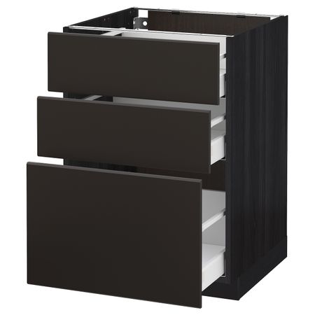 Напольный шкаф с 3 ящиками, черный/Кунгсбакка антрацит 60x60 см IKEA МЕТОД / МАКСИМЕРА 492.206.04